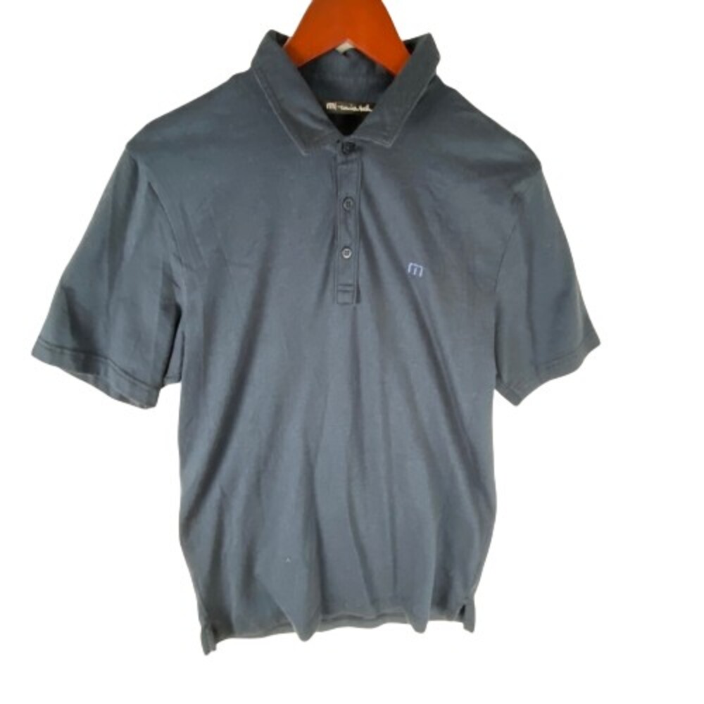 Travis Mathew Polo Shirt Mens Medium Navy Cotton Short Sleeve Logo Performance